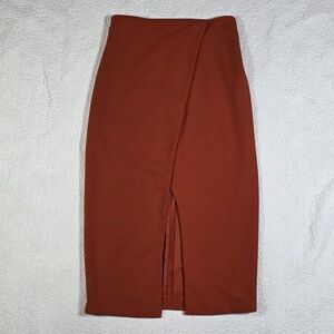 Another Story Orange Rust Overlap Wrap Front Pencil Skirt